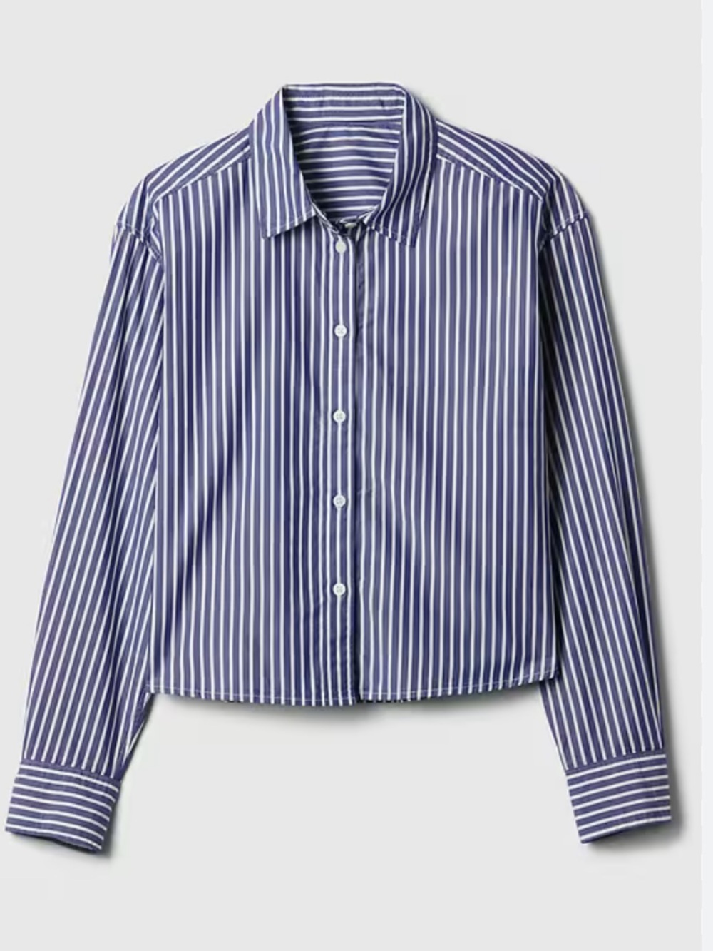 GAP Cropped Button Up Shirt-Navy and White Striped
